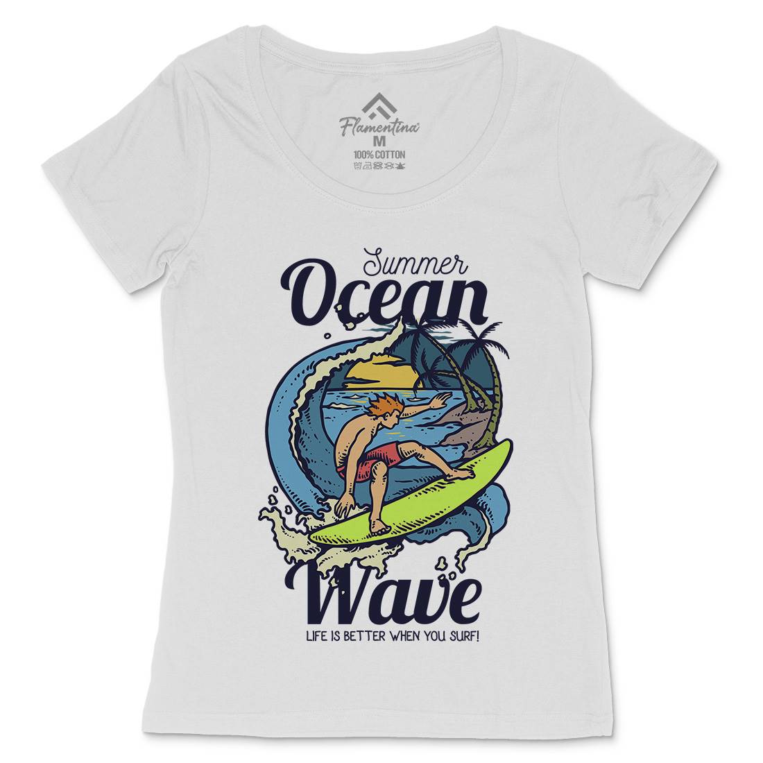 Beach Surfing Womens Scoop Neck T-Shirt Surf C710