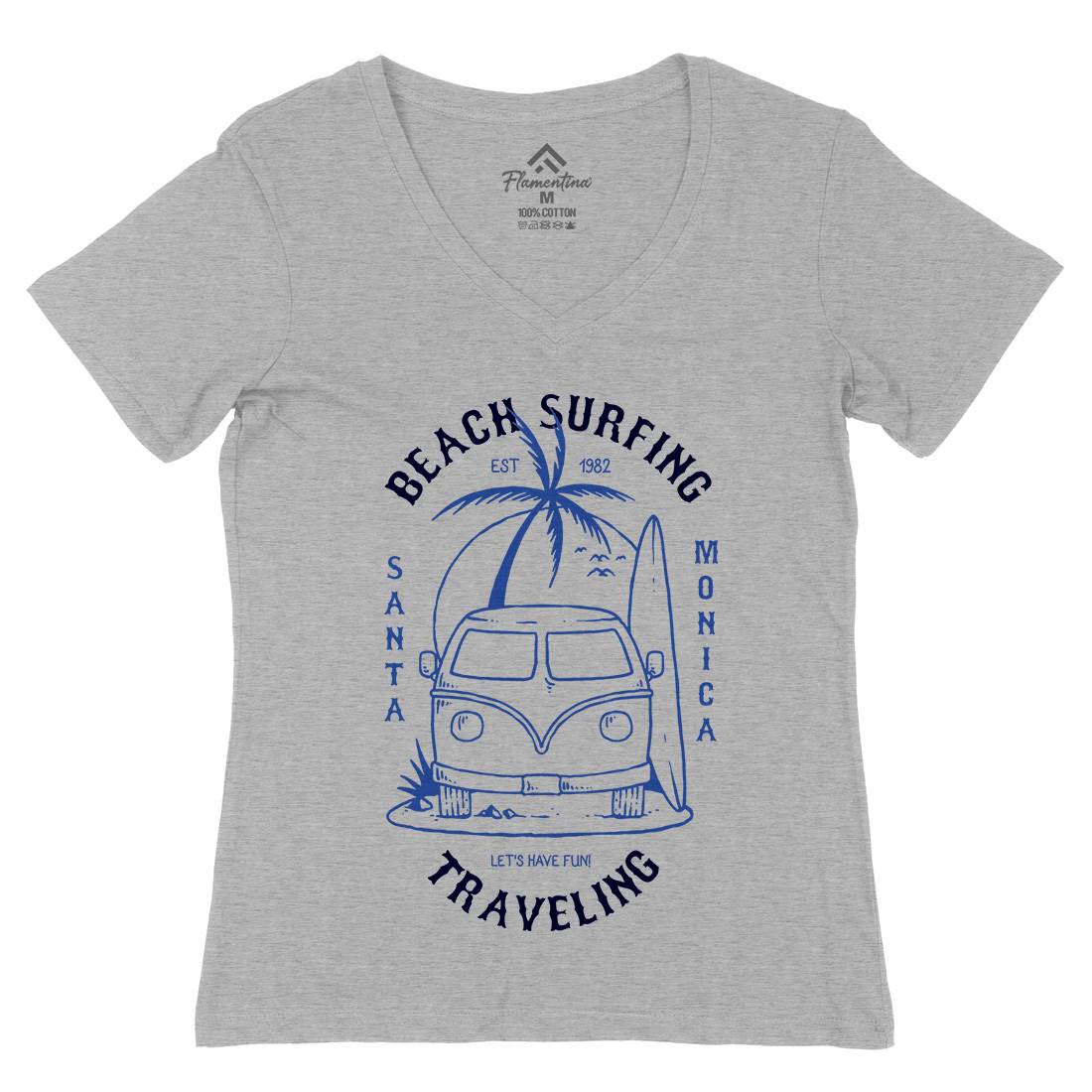 Beach Traveling Womens Organic V-Neck T-Shirt Nature C711