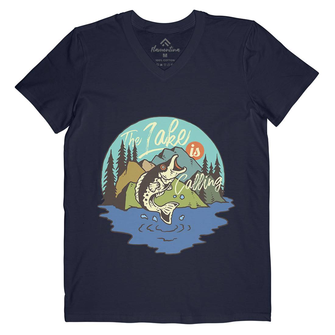 Big Fish Mens Organic V-Neck T-Shirt Fishing C712