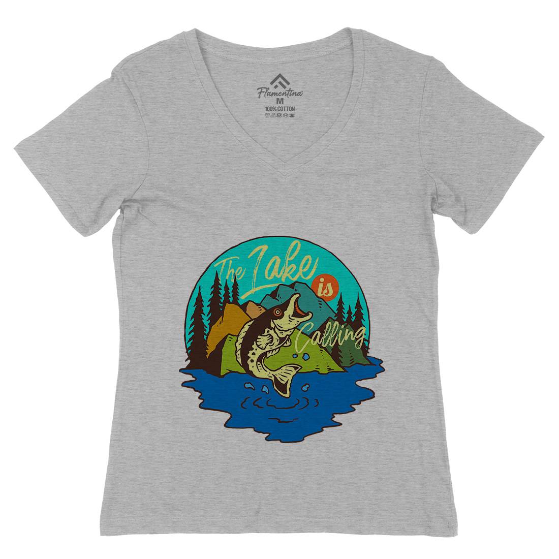 Big Fish Womens Organic V-Neck T-Shirt Fishing C712