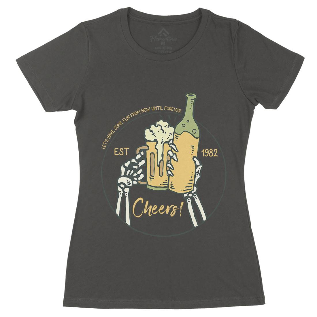 Cheers Womens Organic Crew Neck T-Shirt Drinks C715