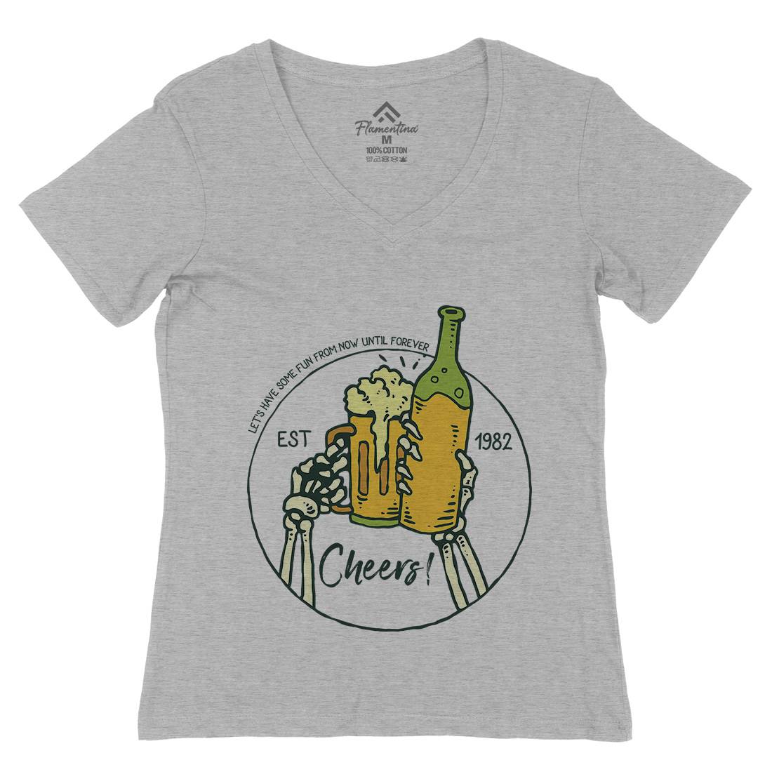 Cheers Womens Organic V-Neck T-Shirt Drinks C715