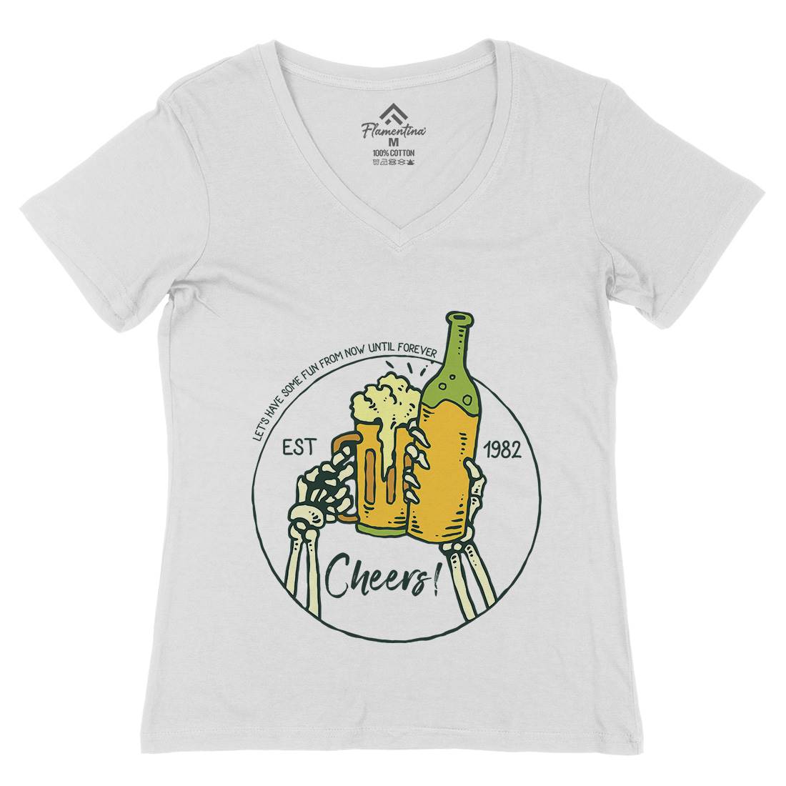 Cheers Womens Organic V-Neck T-Shirt Drinks C715