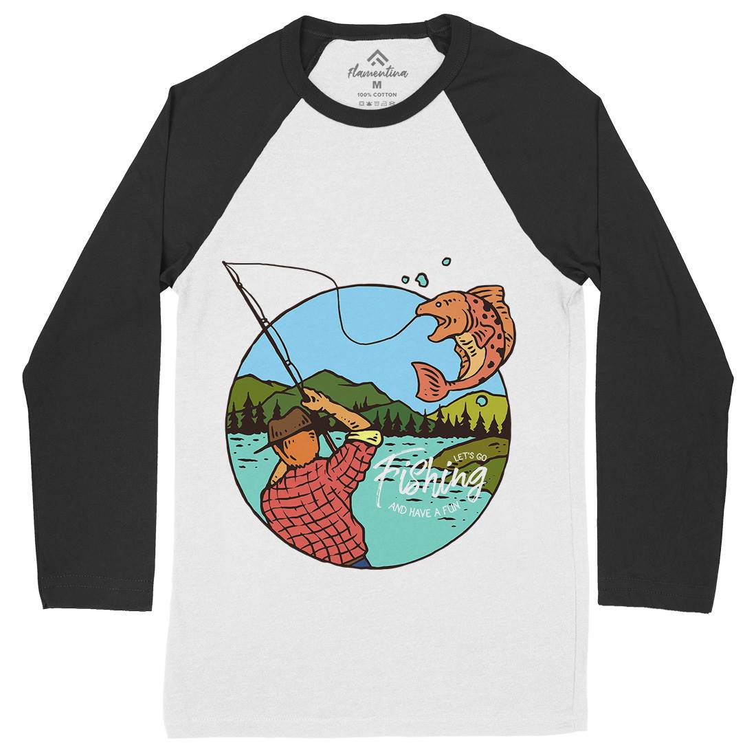 Lets Go Mens Long Sleeve Baseball T-Shirt Fishing C728