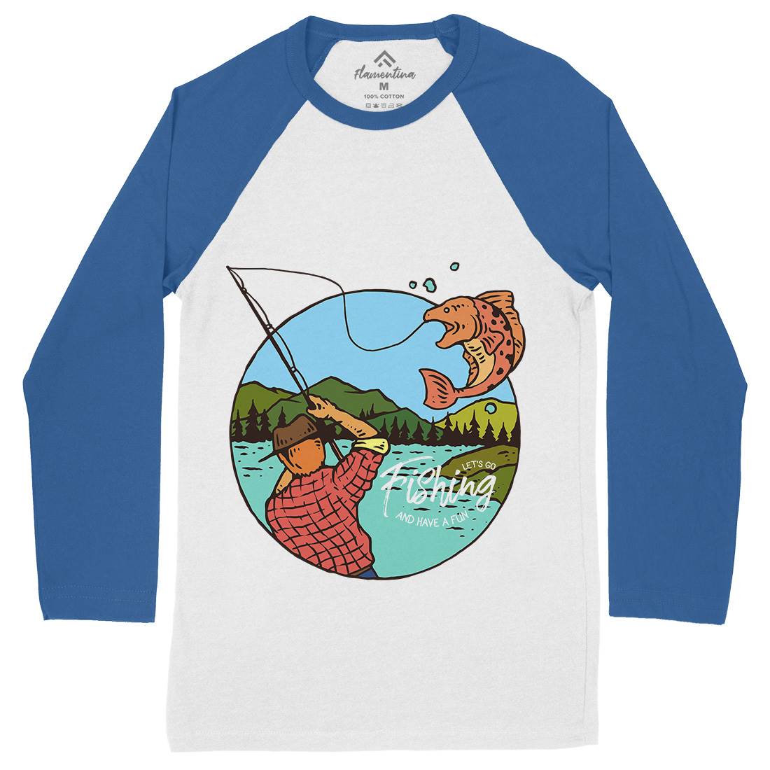 Lets Go Mens Long Sleeve Baseball T-Shirt Fishing C728