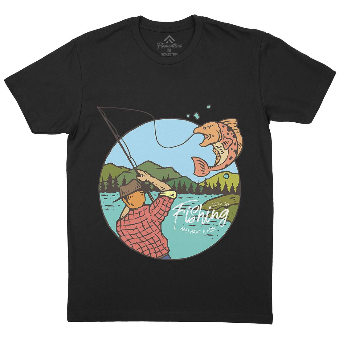 Lets Go Mens Organic Crew Neck T-Shirt Fishing C728