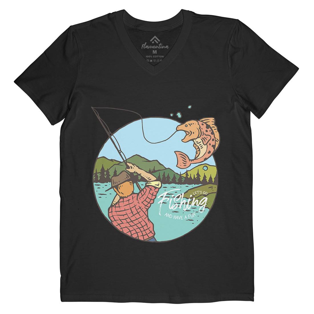 Lets Go Mens V-Neck T-Shirt Fishing C728
