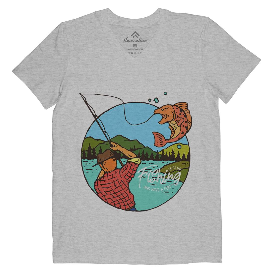 Lets Go Mens Organic V-Neck T-Shirt Fishing C728