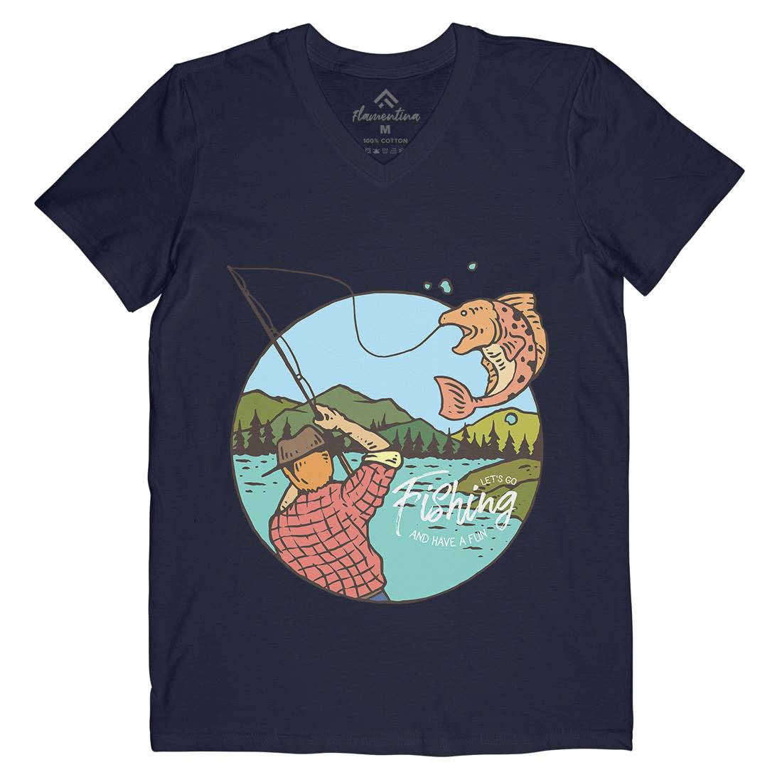 Lets Go Mens V-Neck T-Shirt Fishing C728