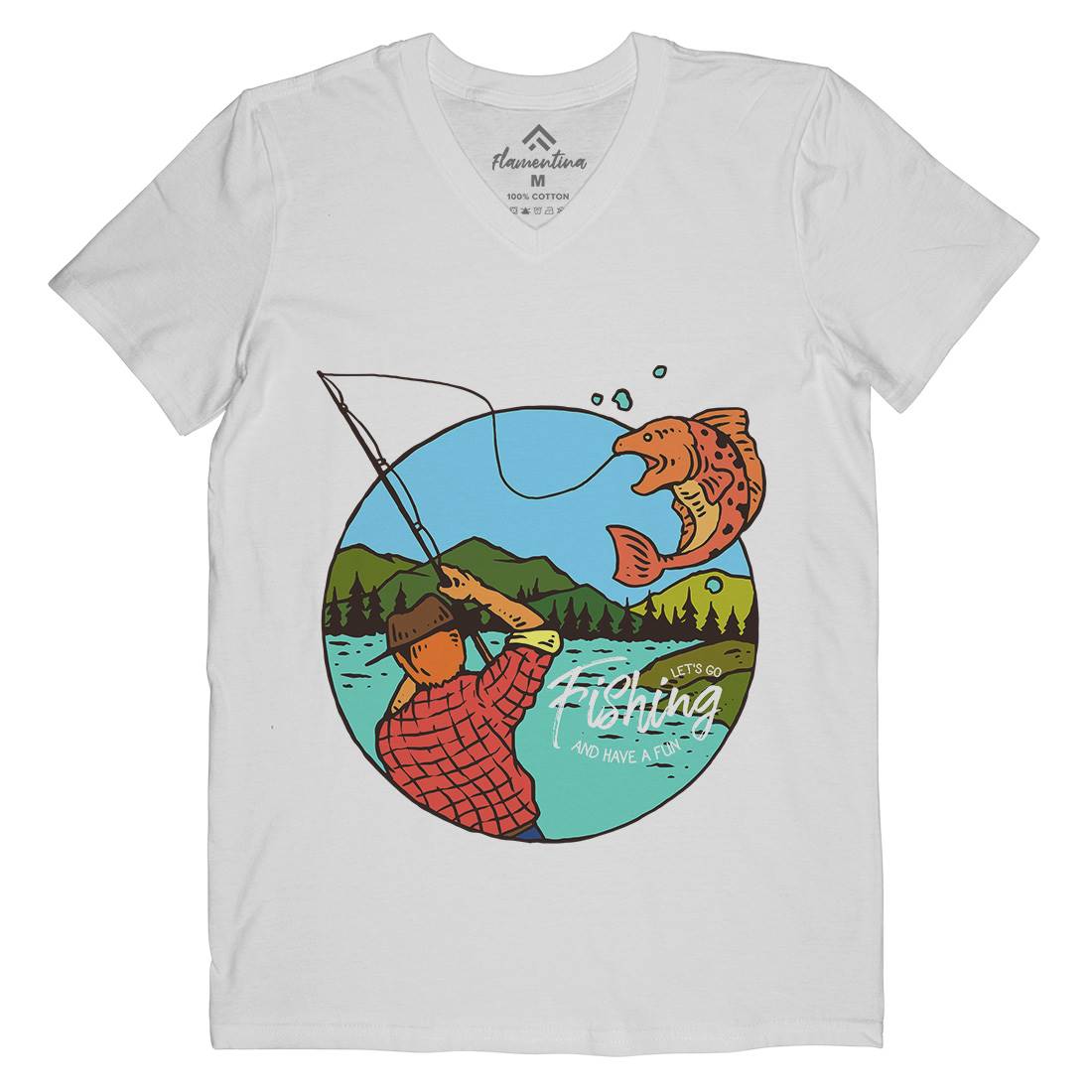Lets Go Mens Organic V-Neck T-Shirt Fishing C728