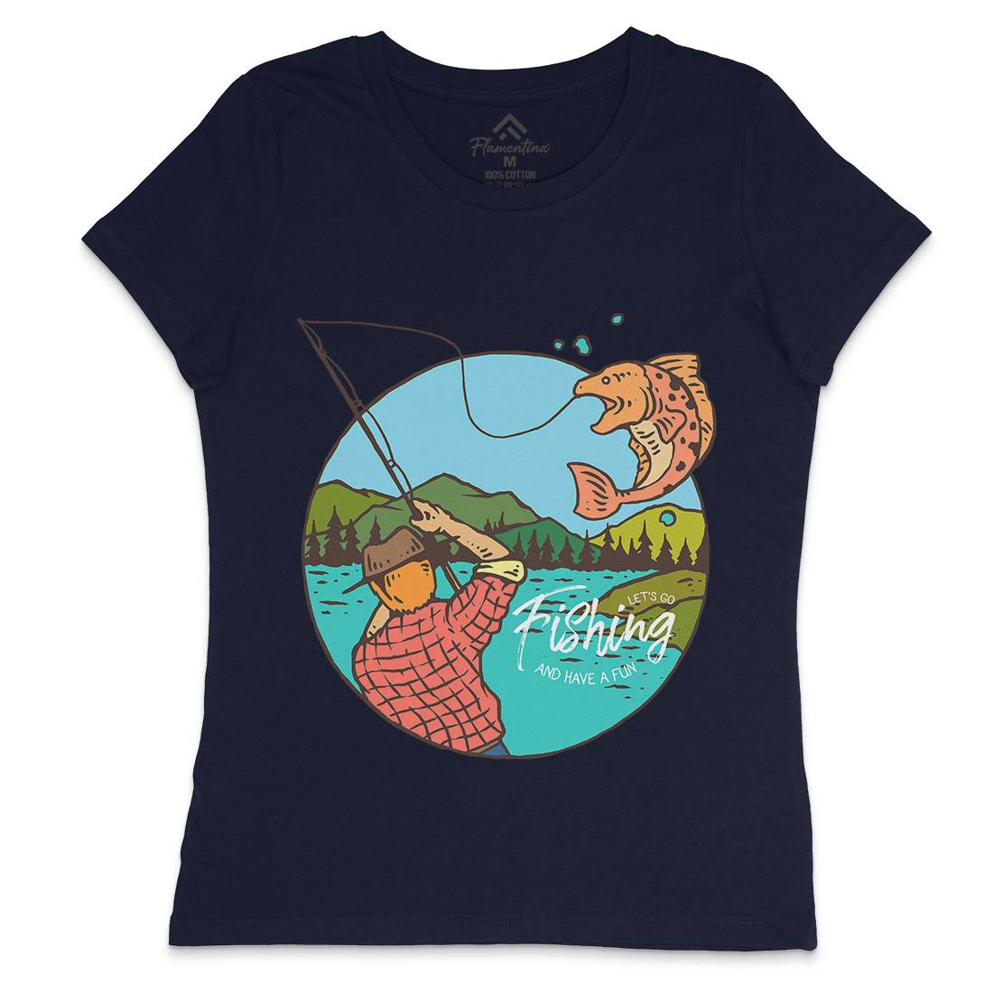 Lets Go Womens Crew Neck T-Shirt Fishing C728