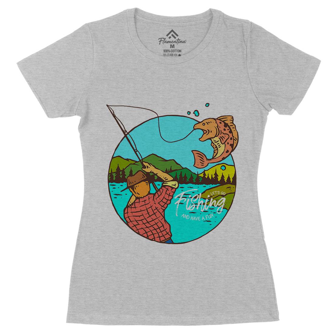 Lets Go Womens Organic Crew Neck T-Shirt Fishing C728