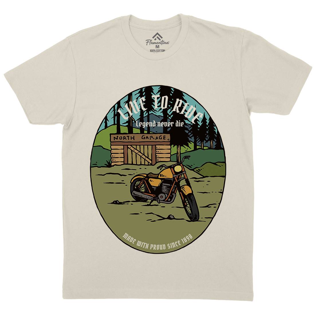 Garage Mens Organic Crew Neck T-Shirt Motorcycles C729