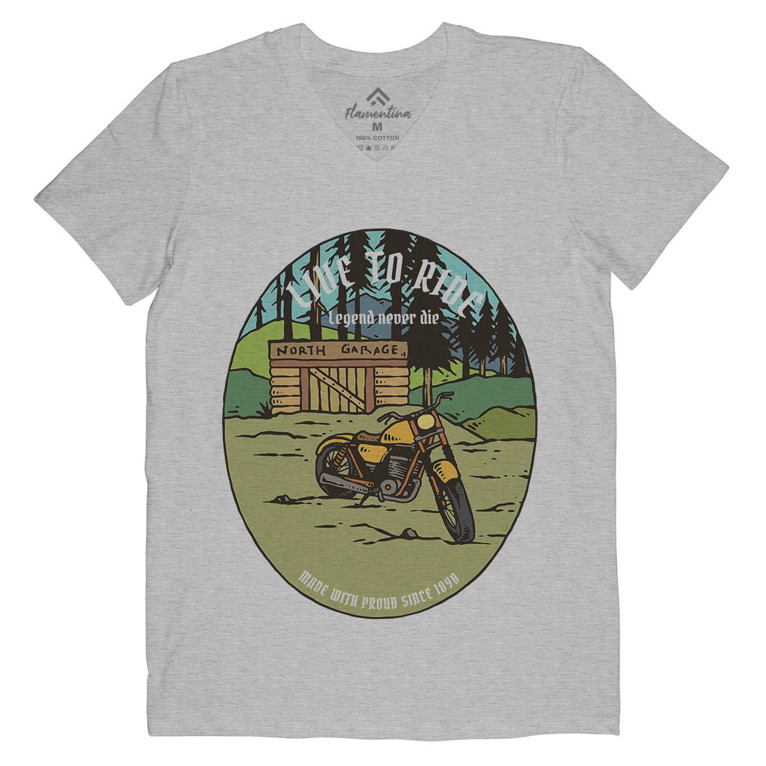 Garage Mens Organic V-Neck T-Shirt Motorcycles C729
