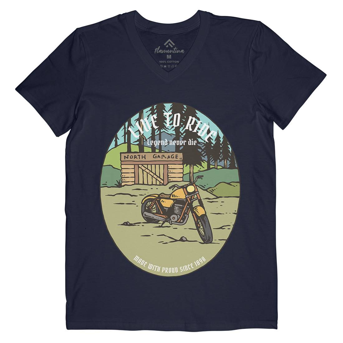 Garage Mens Organic V-Neck T-Shirt Motorcycles C729