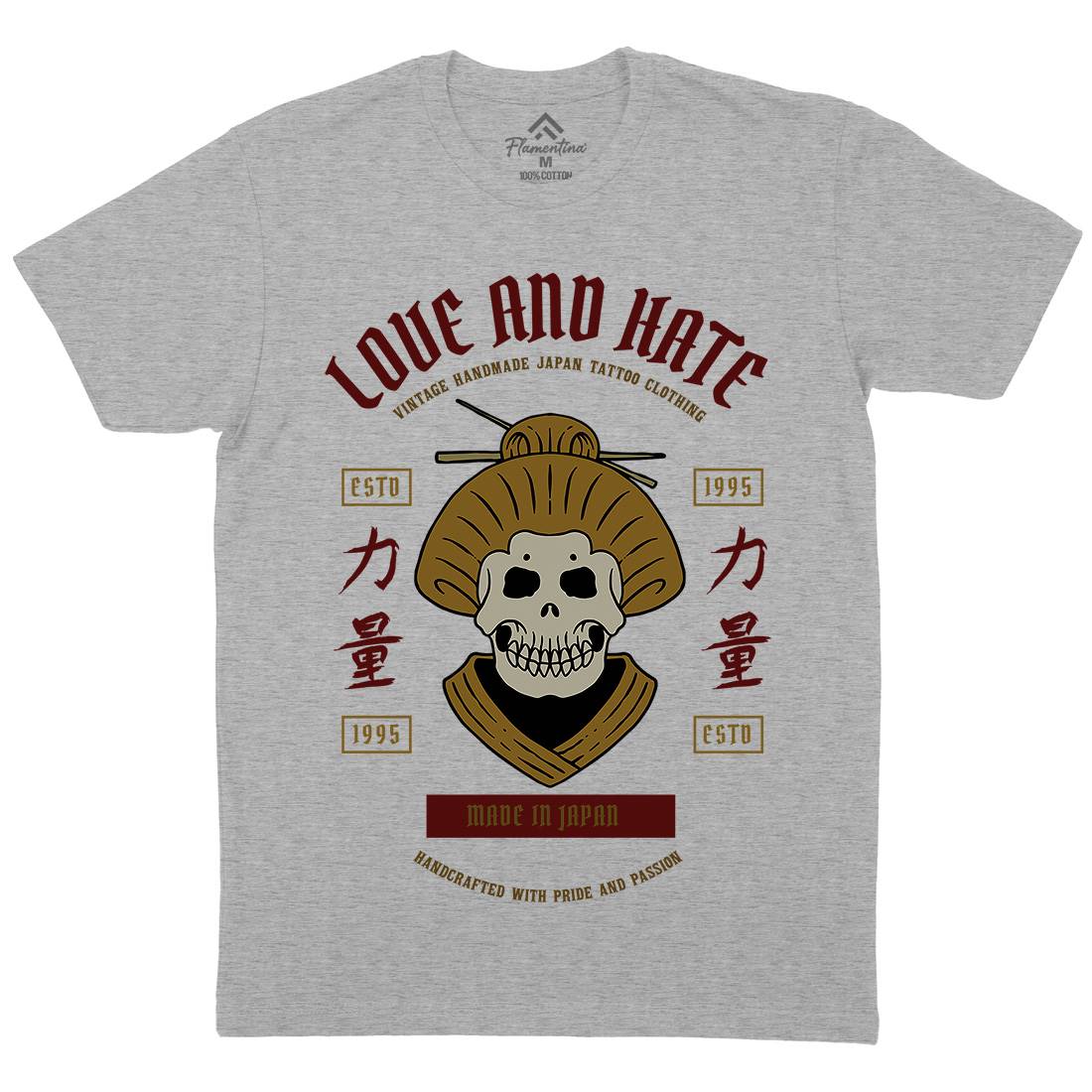 Geisha Skull Mens Organic Crew Neck T-Shirt Asian C730