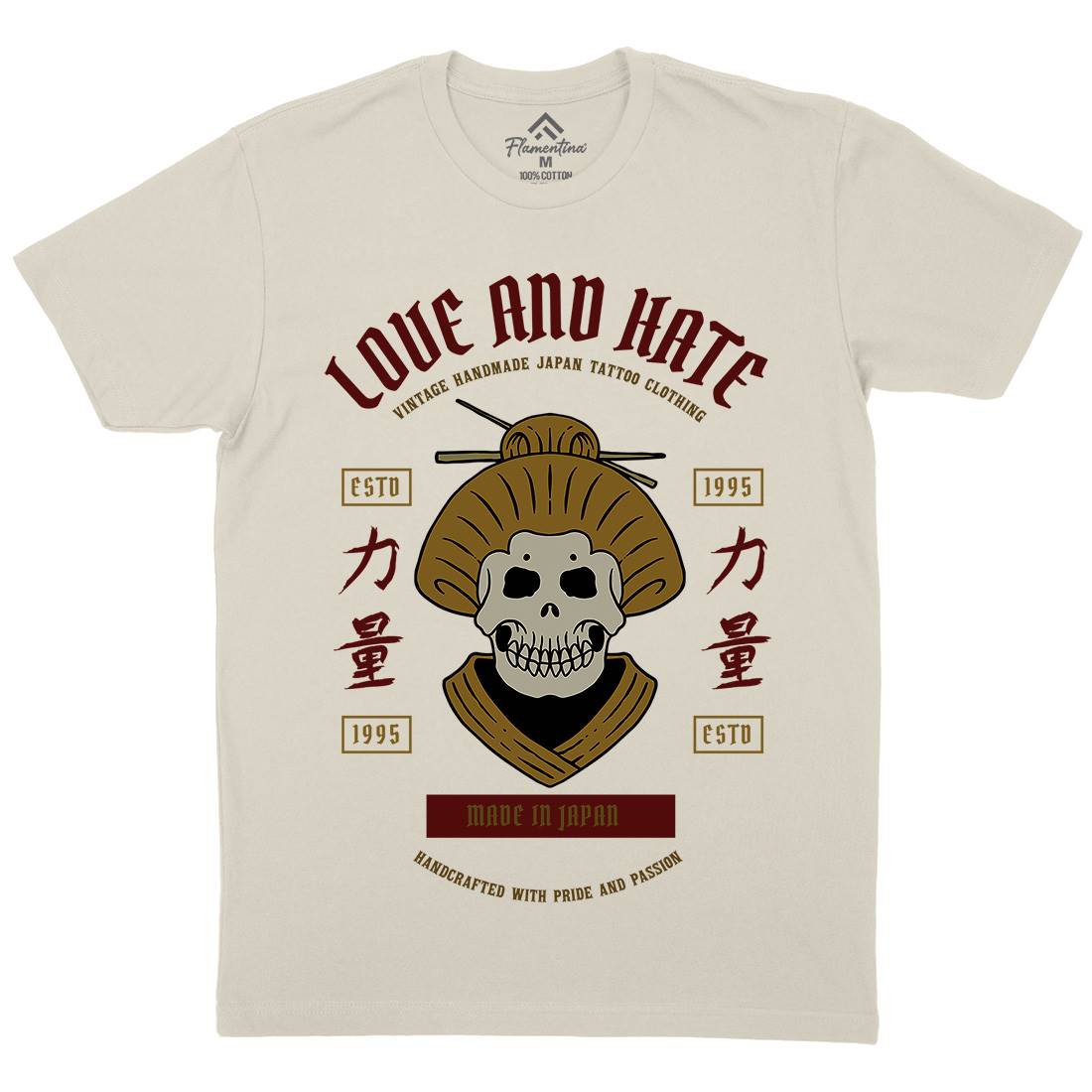 Geisha Skull Mens Organic Crew Neck T-Shirt Asian C730