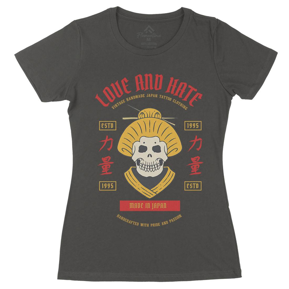 Geisha Skull Womens Organic Crew Neck T-Shirt Asian C730