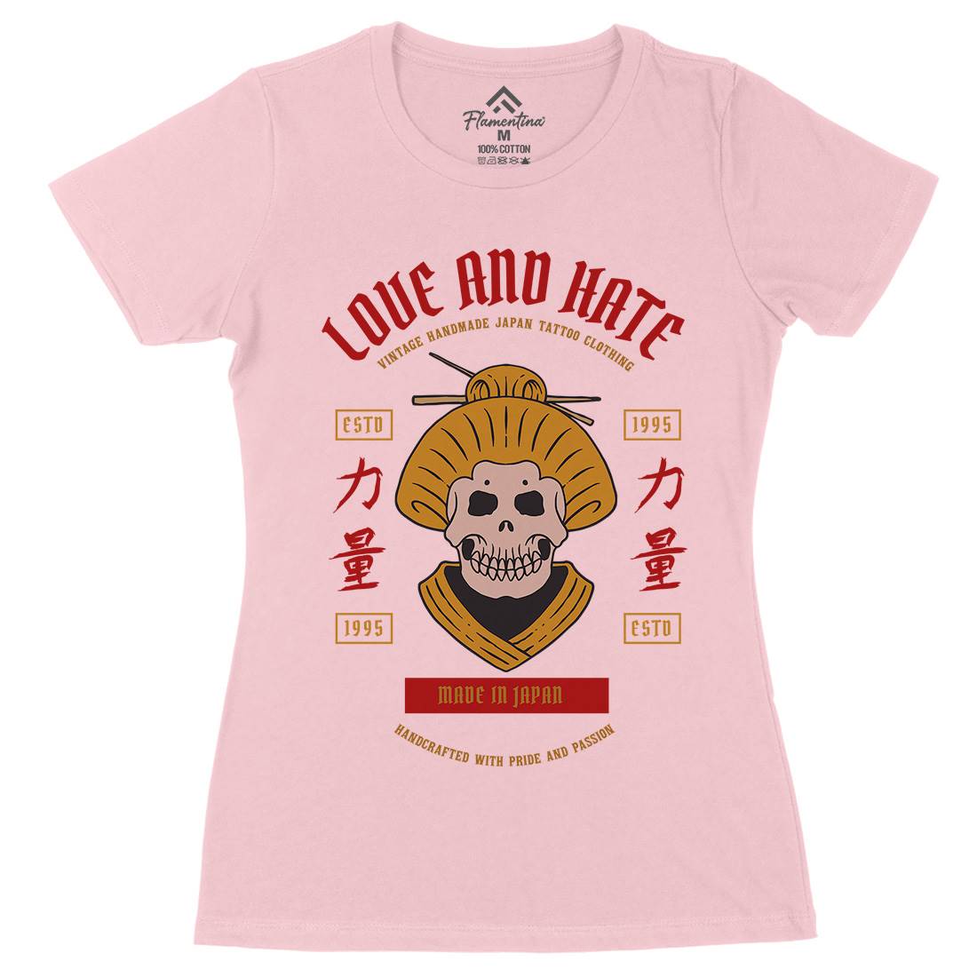 Geisha Skull Womens Organic Crew Neck T-Shirt Asian C730