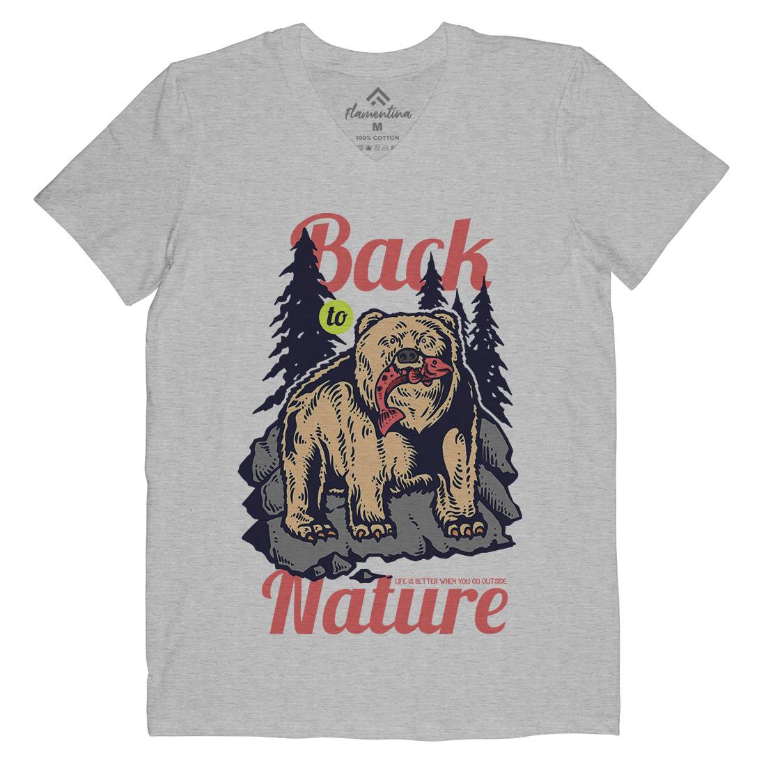 Hunting Bear Mens Organic V-Neck T-Shirt Sport C733