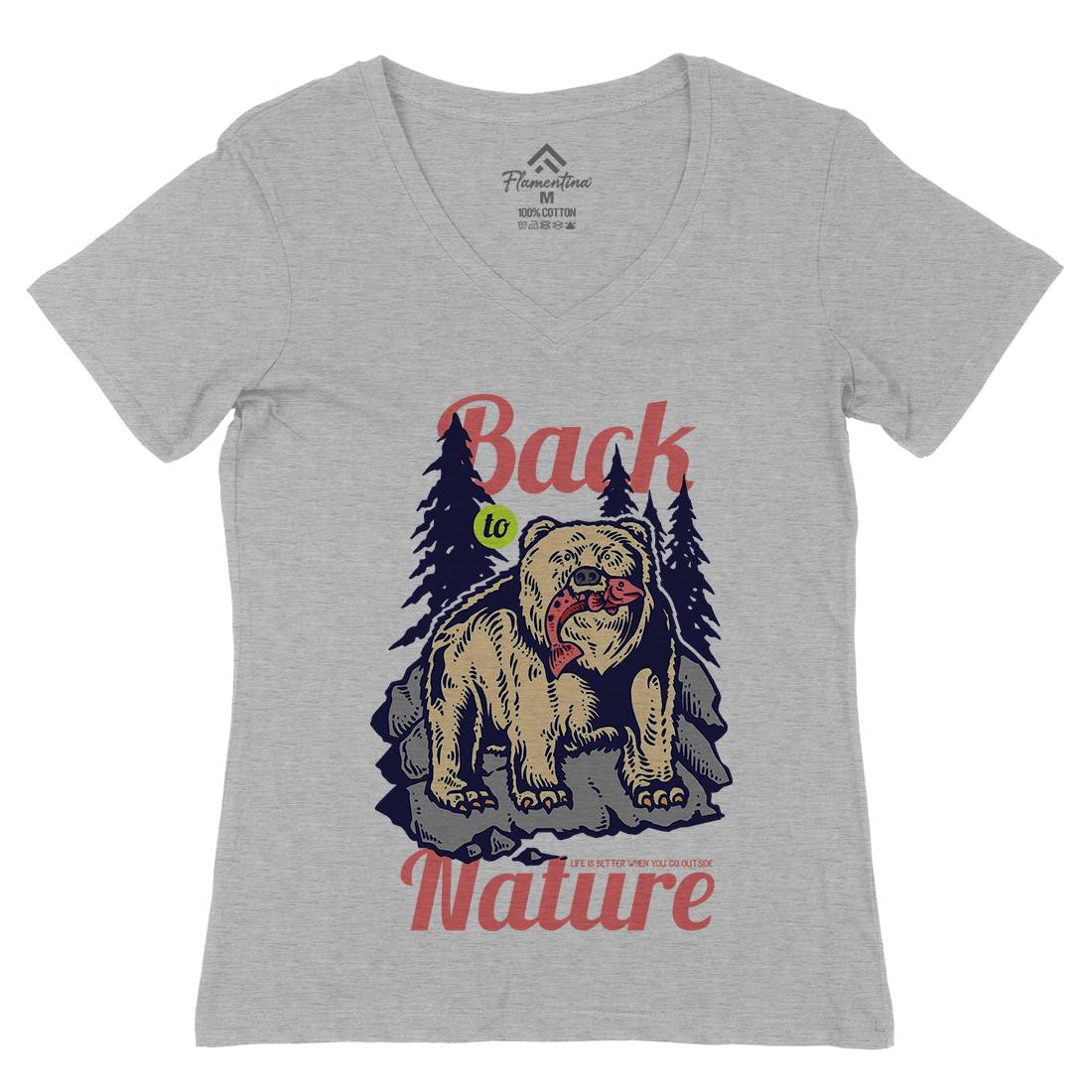 Hunting Bear Womens Organic V-Neck T-Shirt Sport C733