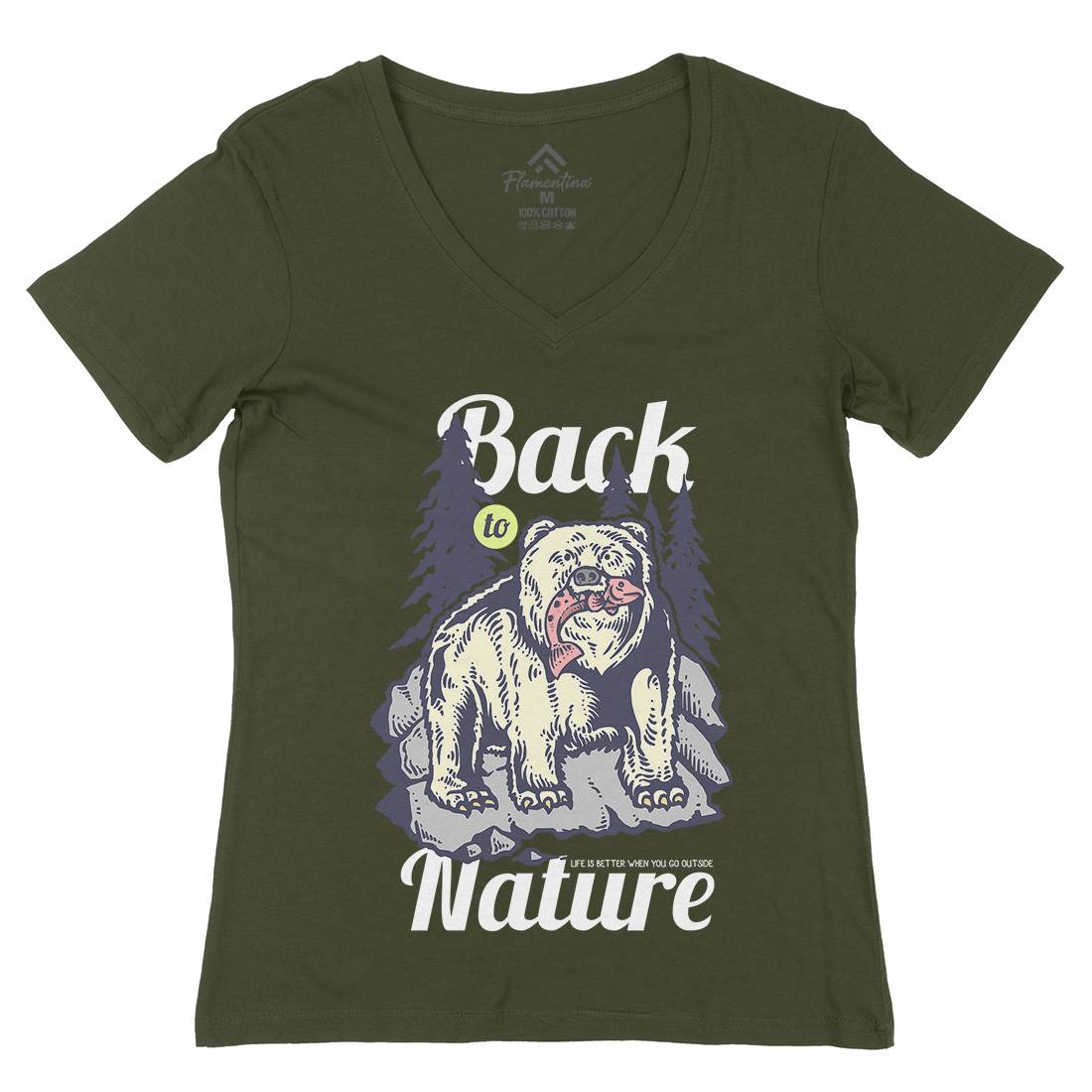 Hunting Bear Womens Organic V-Neck T-Shirt Sport C733
