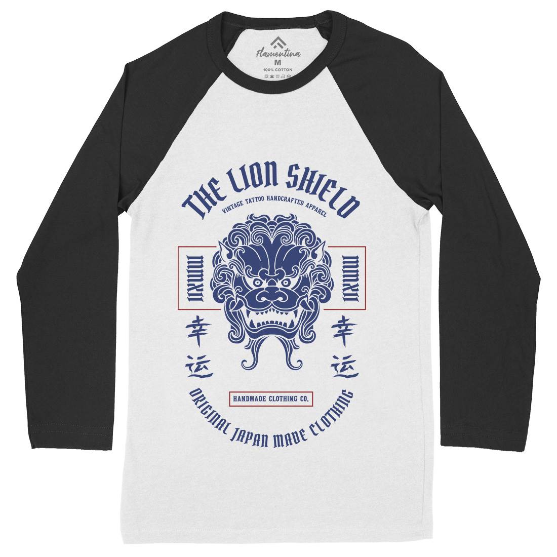 Lion Shield Mens Long Sleeve Baseball T-Shirt Asian C743