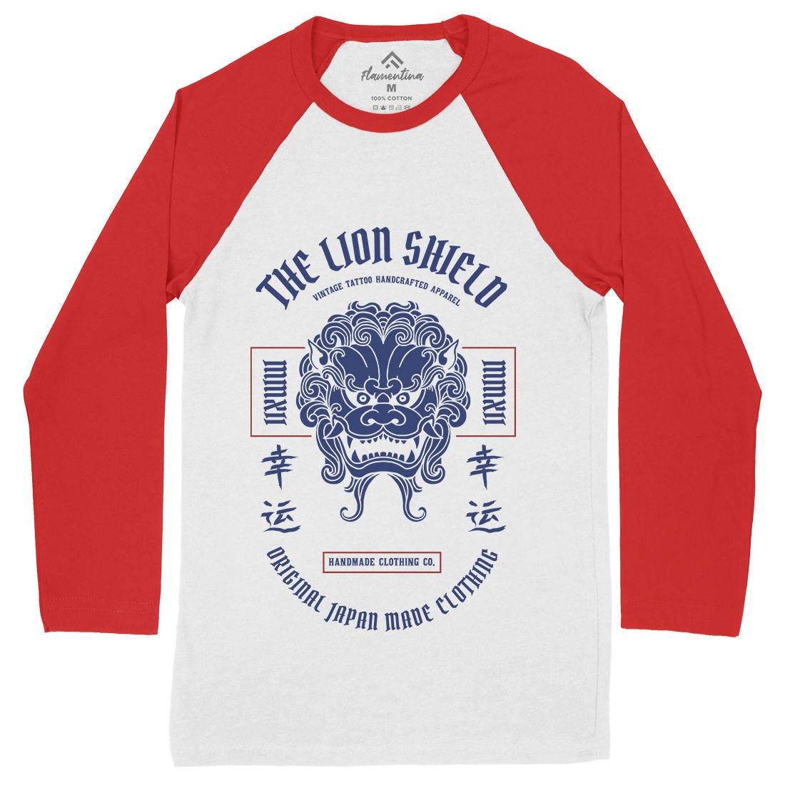 Lion Shield Mens Long Sleeve Baseball T-Shirt Asian C743