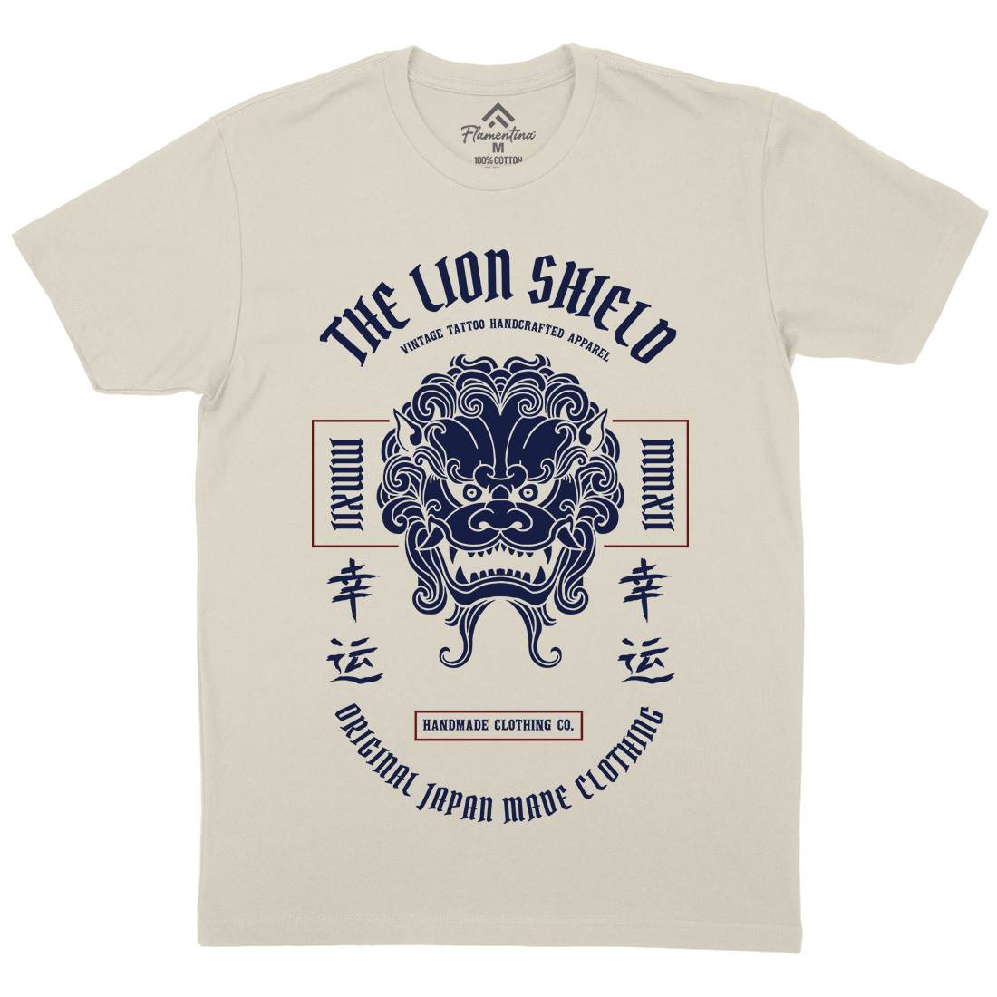 Lion Shield Mens Organic Crew Neck T-Shirt Asian C743