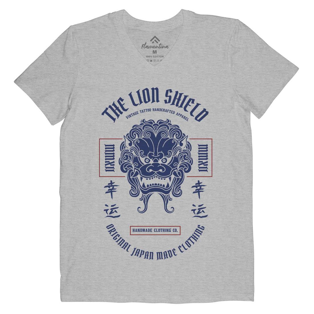 Lion Shield Mens Organic V-Neck T-Shirt Asian C743
