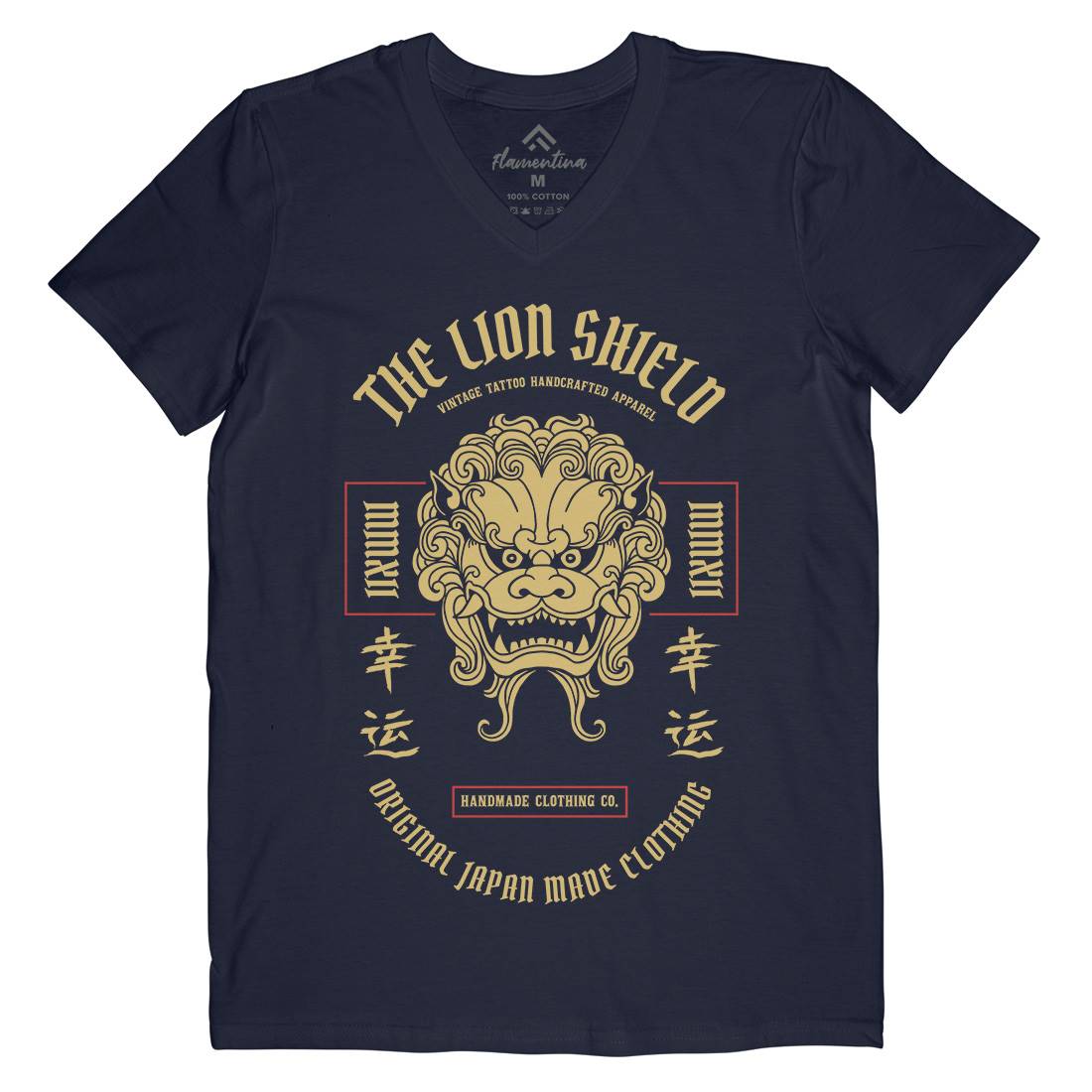 Lion Shield Mens Organic V-Neck T-Shirt Asian C743
