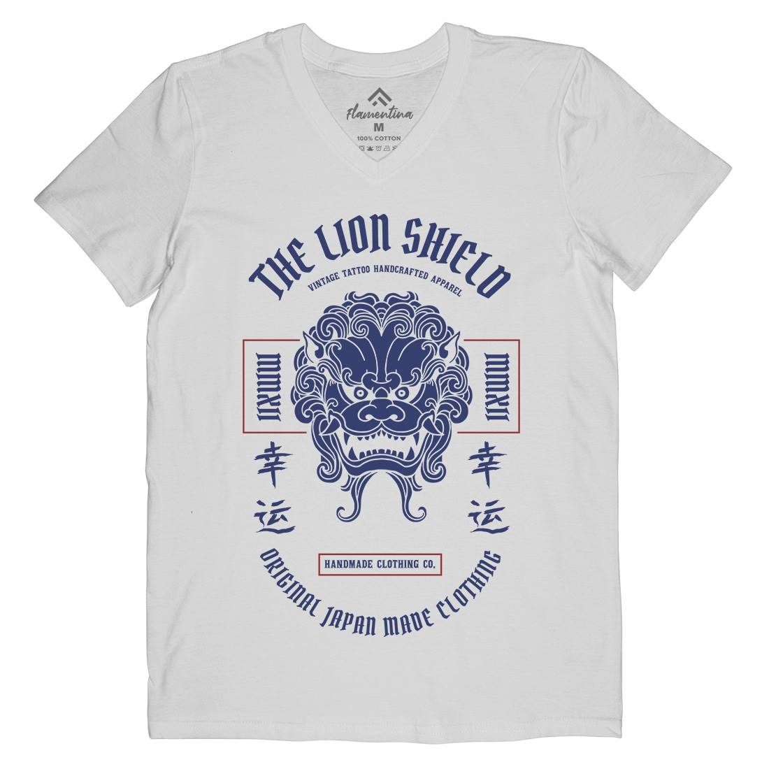 Lion Shield Mens V-Neck T-Shirt Asian C743