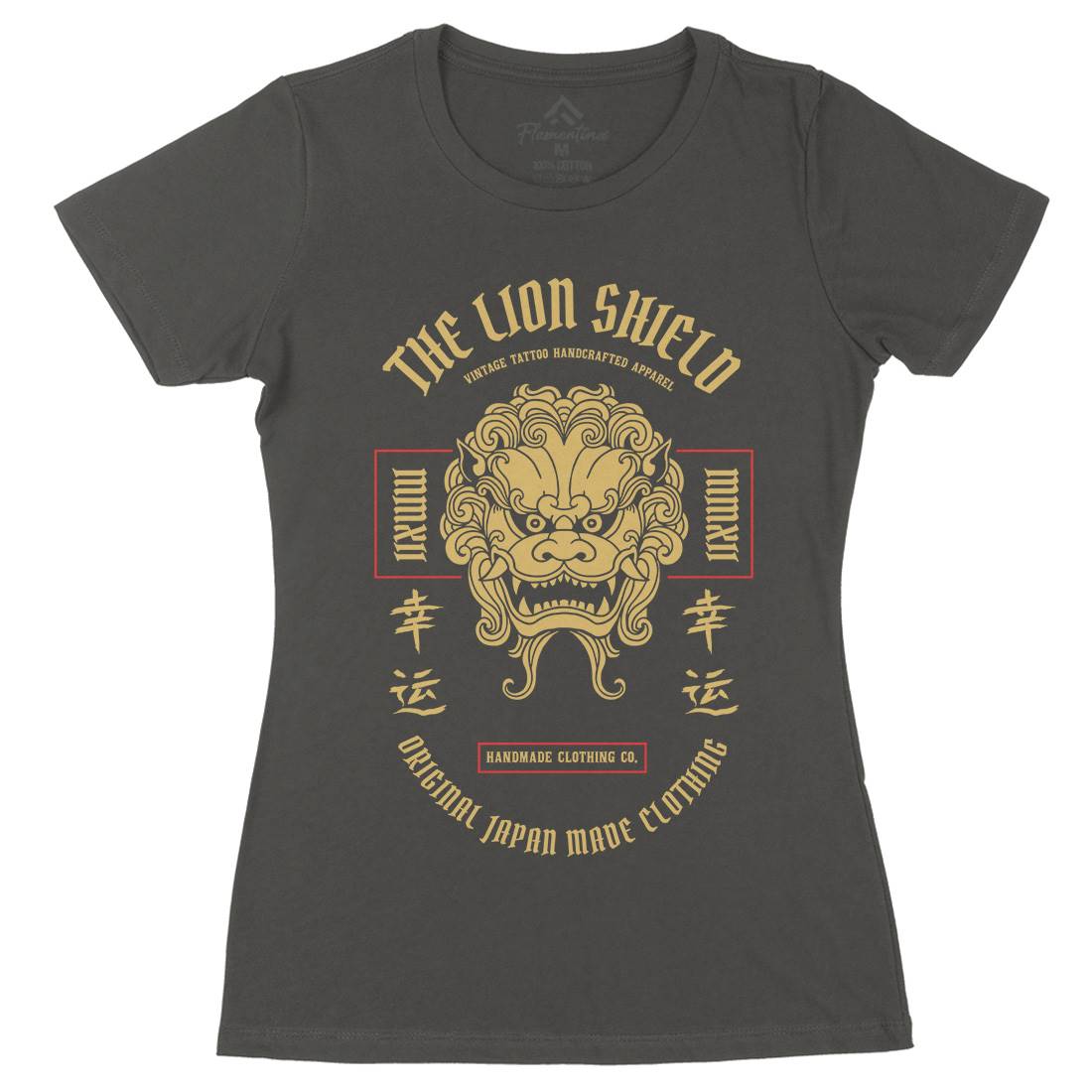 Lion Shield Womens Organic Crew Neck T-Shirt Asian C743