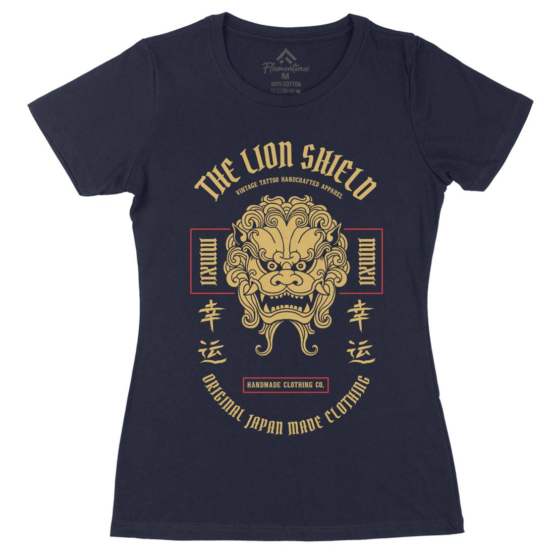 Lion Shield Womens Organic Crew Neck T-Shirt Asian C743