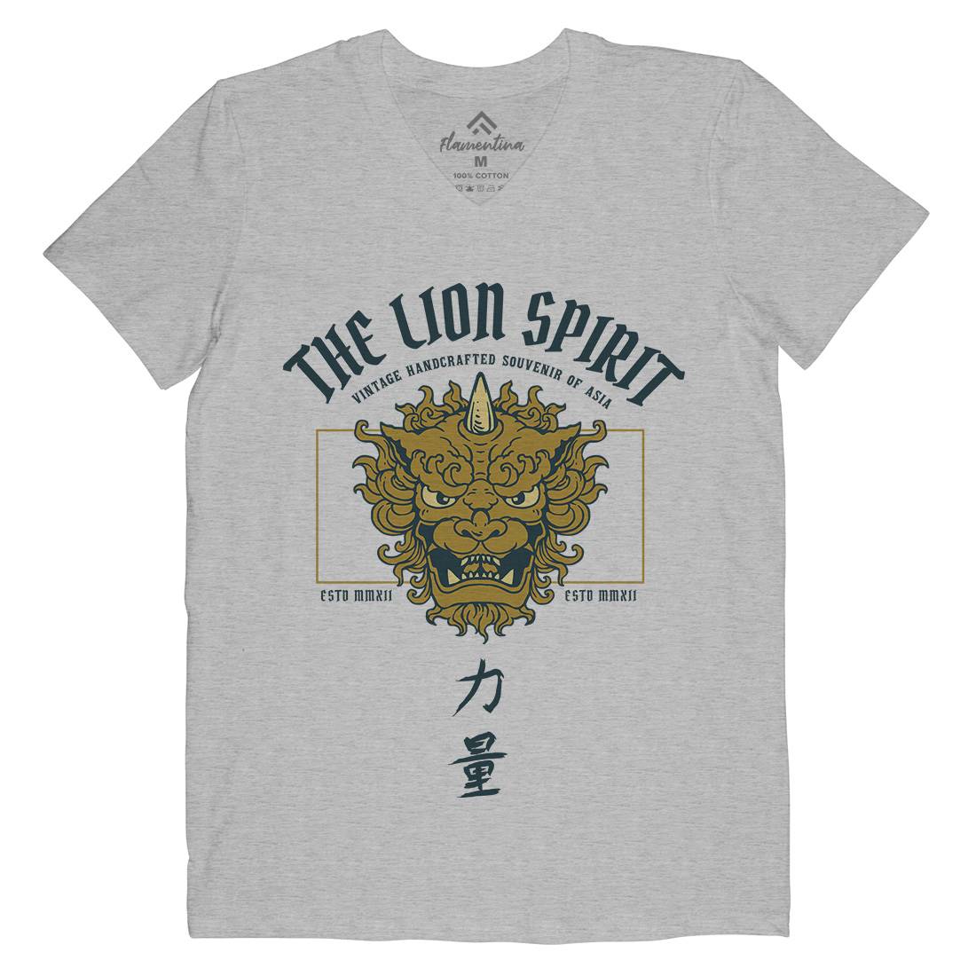 Lion Japan Mens Organic V-Neck T-Shirt Asian C744