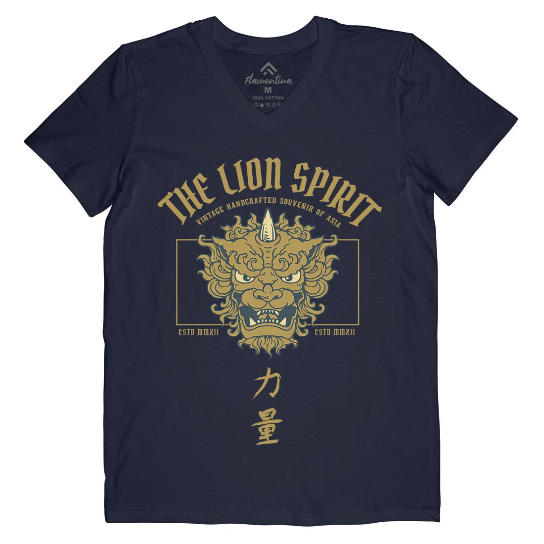Lion Japan Mens V-Neck T-Shirt Asian C744