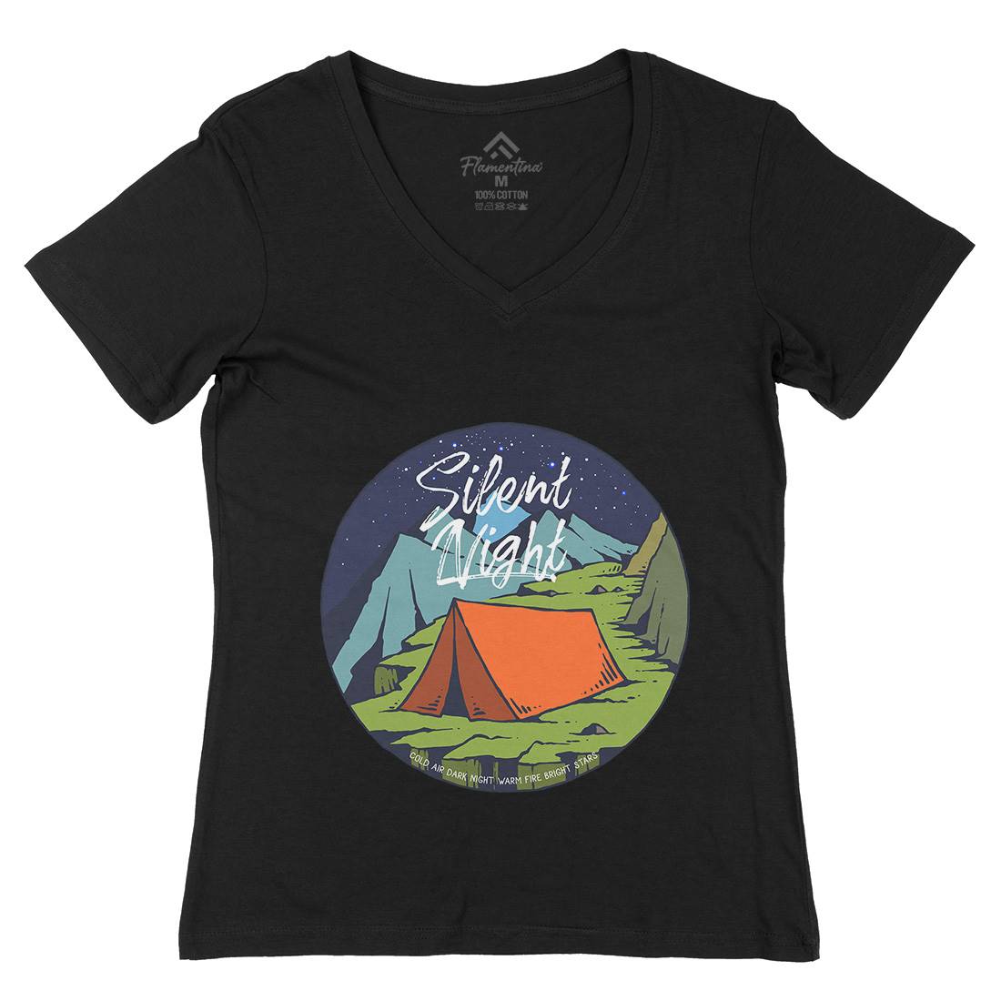Night Camp Womens Organic V-Neck T-Shirt Nature C751