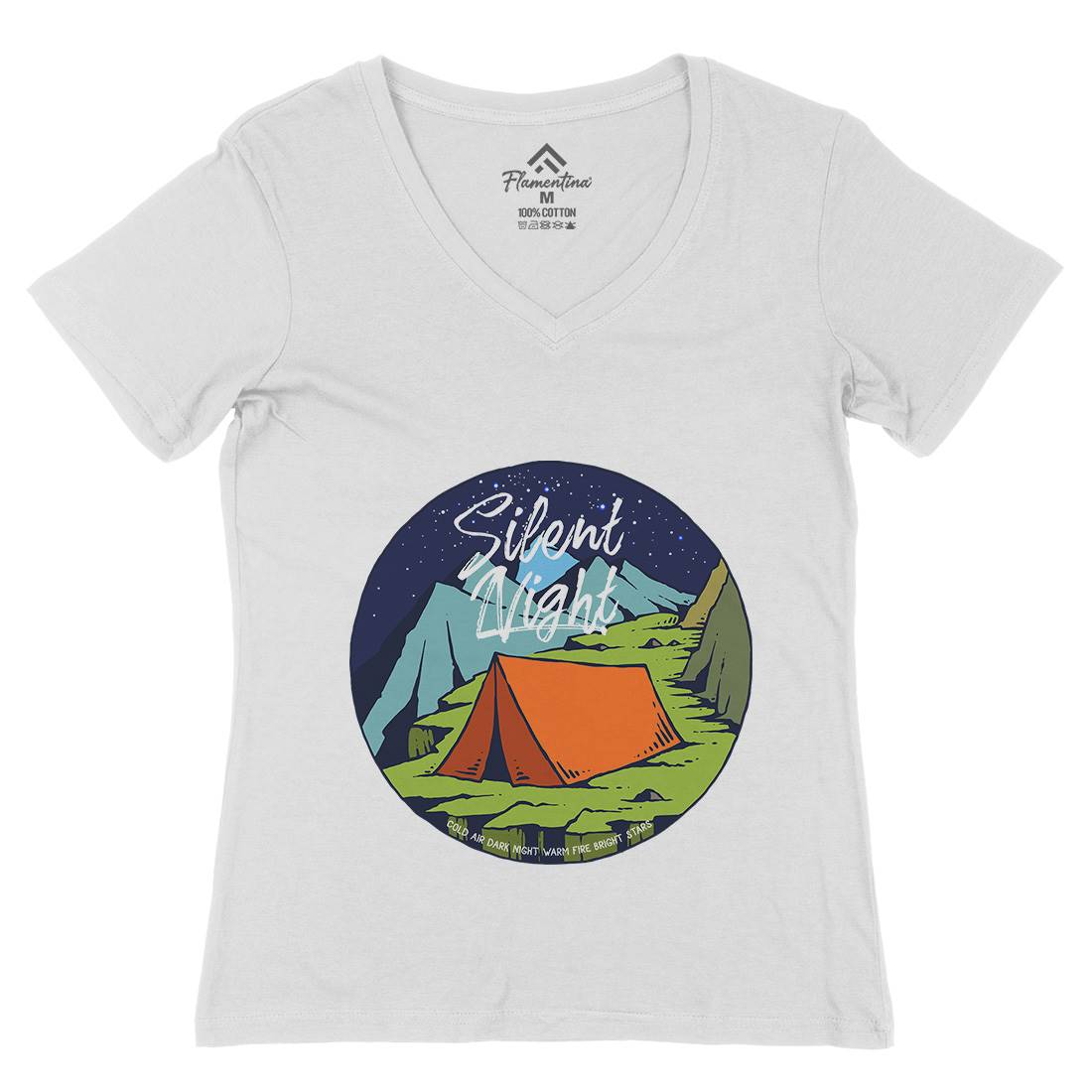 Night Camp Womens Organic V-Neck T-Shirt Nature C751