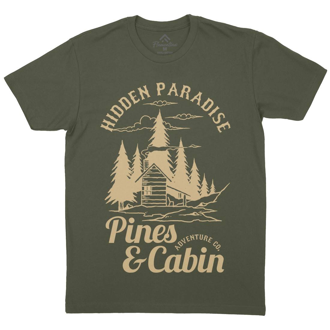 Pines And Cabin Mens Organic Crew Neck T-Shirt Nature C756