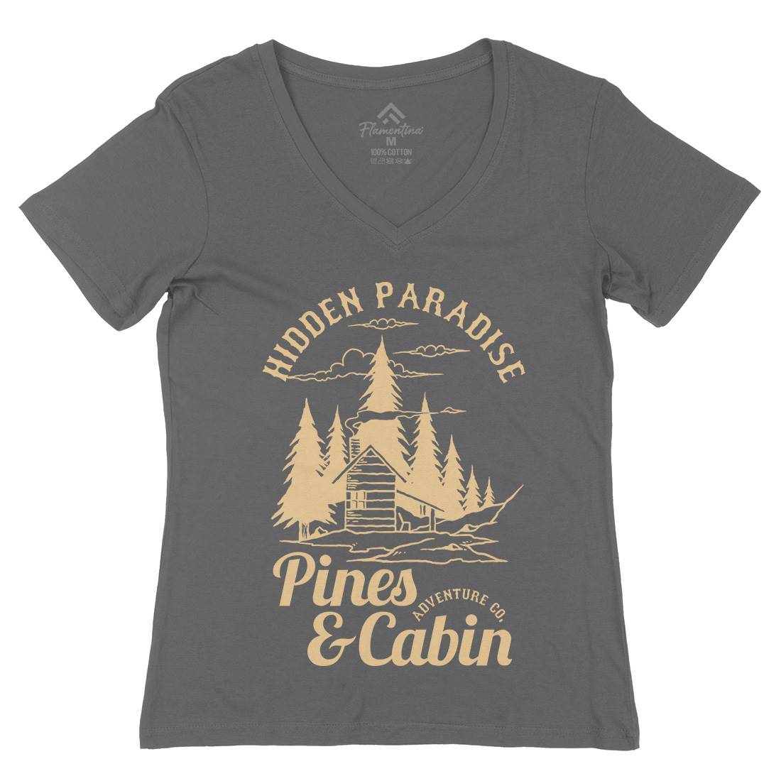 Pines And Cabin Womens Organic V-Neck T-Shirt Nature C756