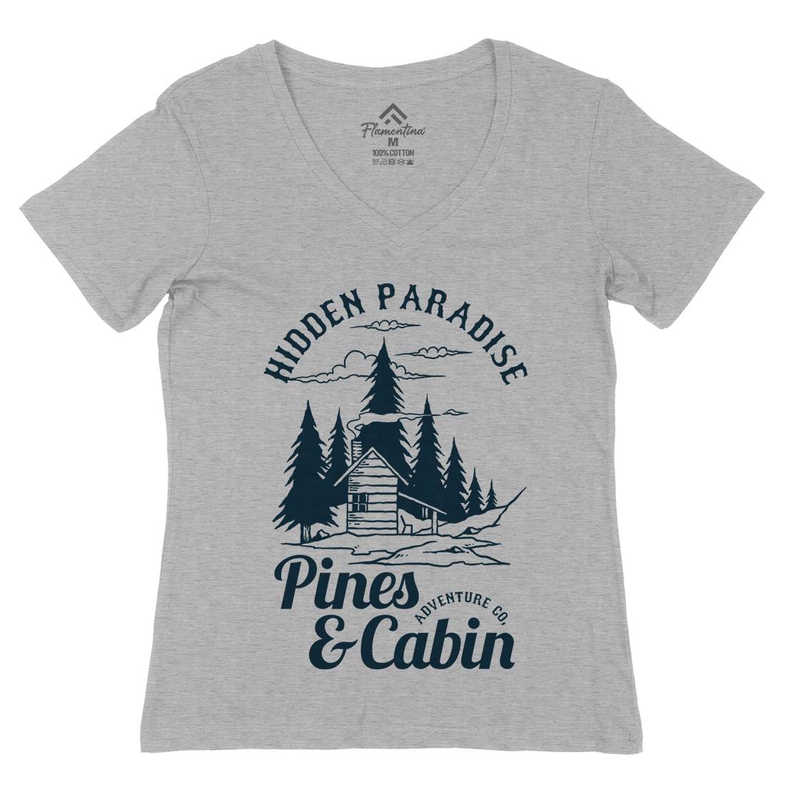 Pines And Cabin Womens Organic V-Neck T-Shirt Nature C756