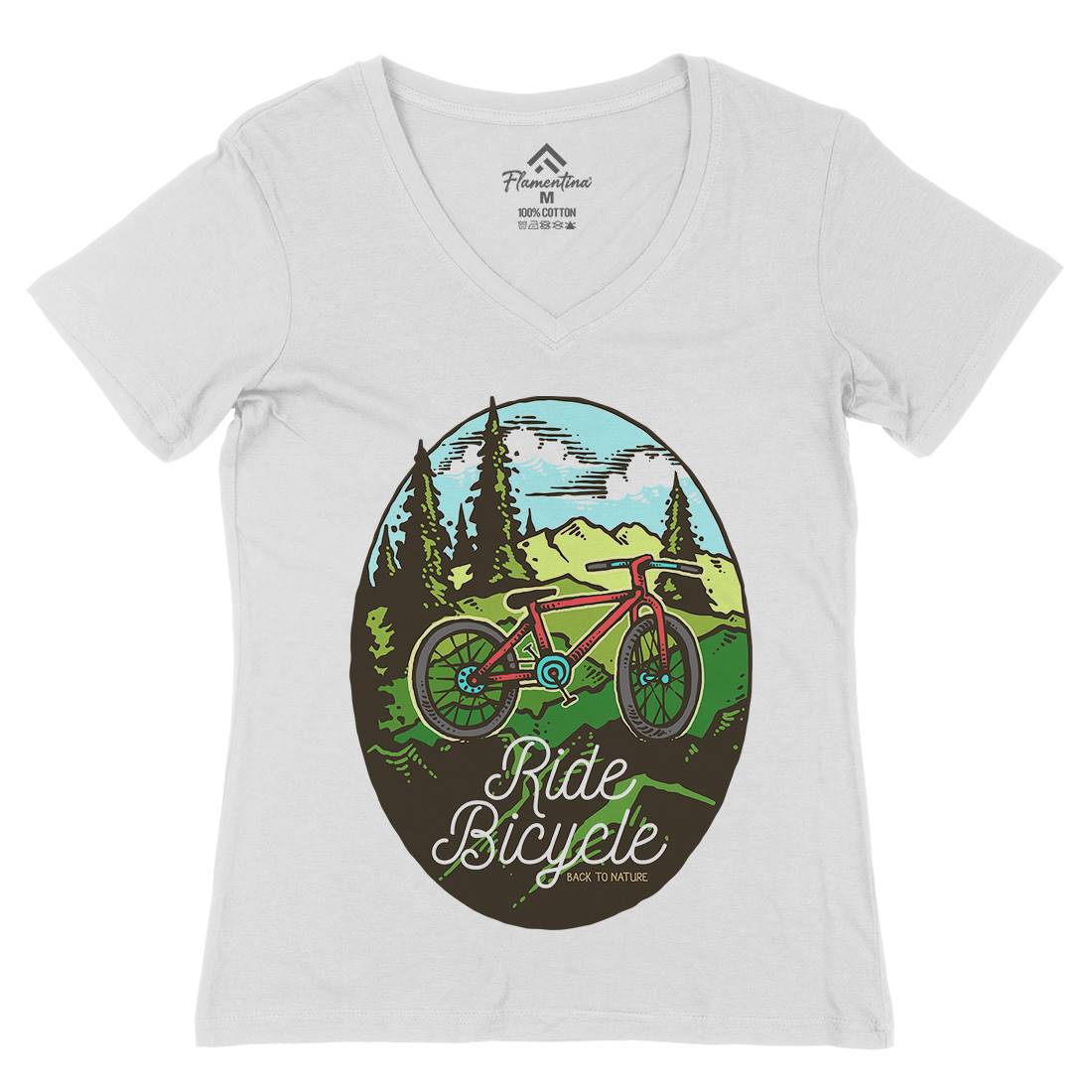 Ride Bicycle Womens Organic V-Neck T-Shirt Bikes C758
