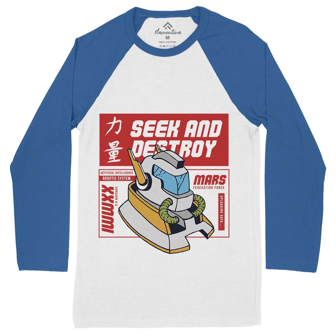 Robot Mens Long Sleeve Baseball T-Shirt Retro C762