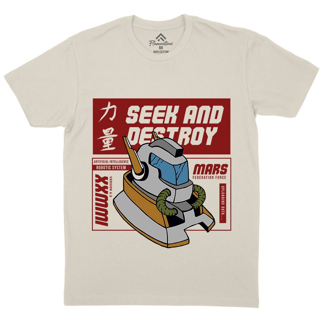 Robot Mens Organic Crew Neck T-Shirt Retro C762