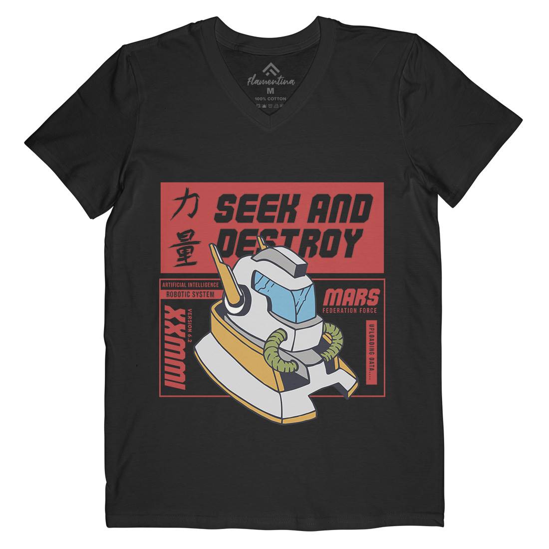 Robot Mens V-Neck T-Shirt Retro C762