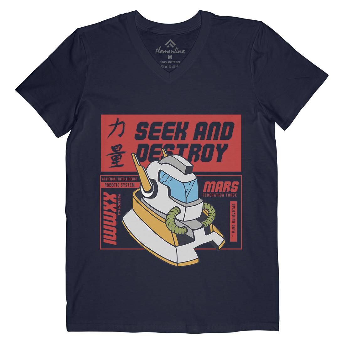 Robot Mens Organic V-Neck T-Shirt Retro C762