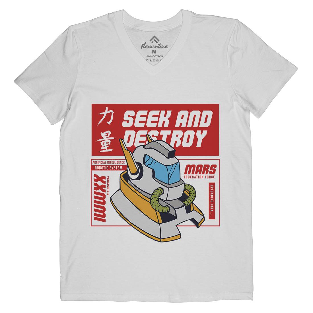 Robot Mens V-Neck T-Shirt Retro C762