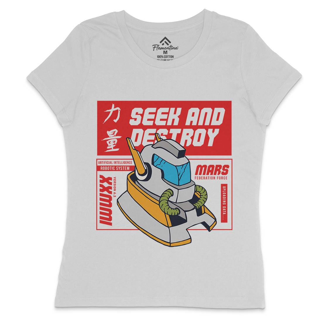 Robot Womens Crew Neck T-Shirt Retro C762