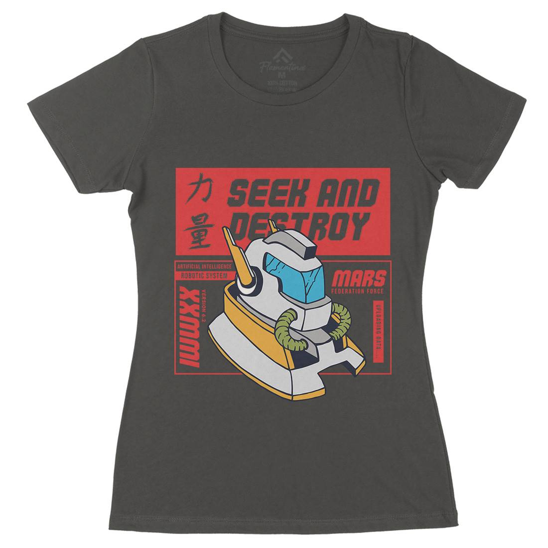 Robot Womens Organic Crew Neck T-Shirt Retro C762