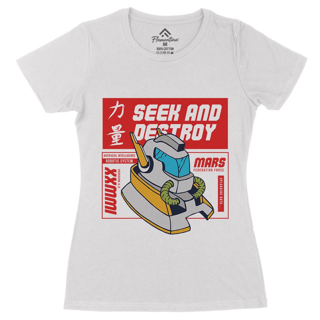 Robot Womens Organic Crew Neck T-Shirt Retro C762
